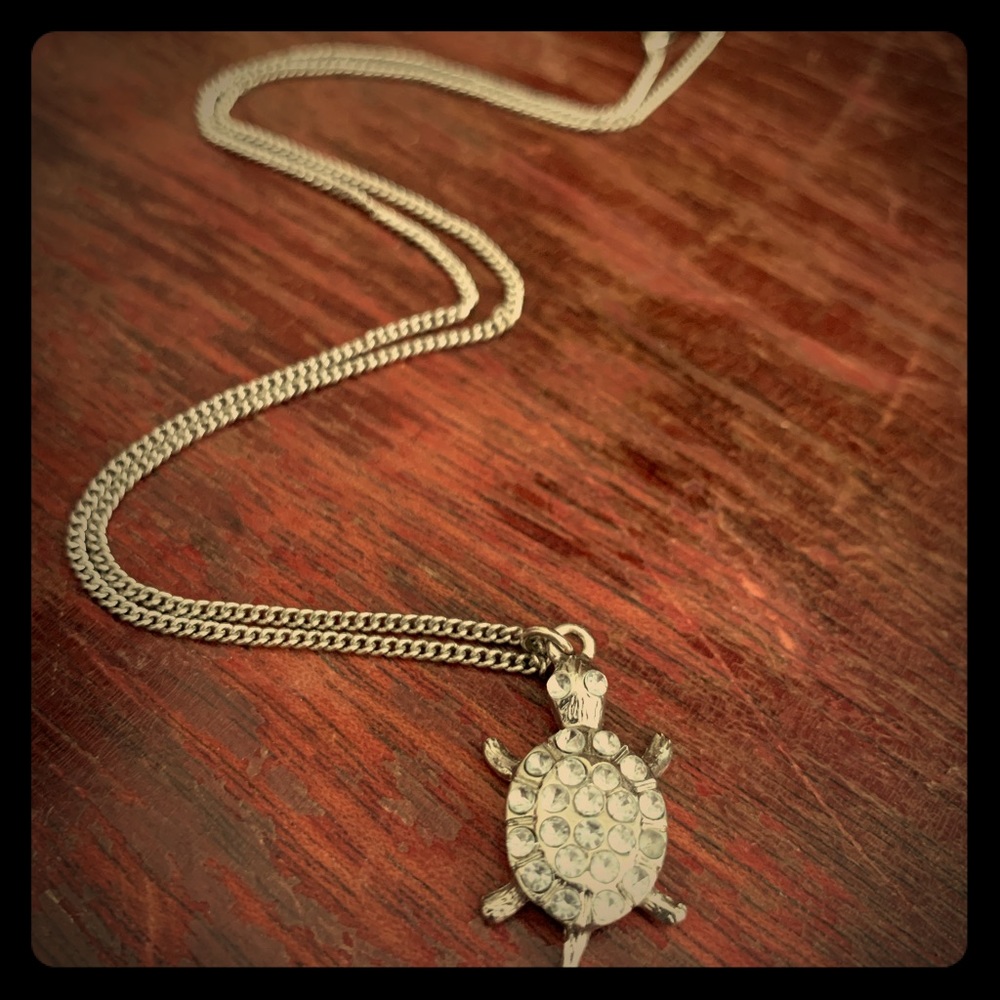 Silver Rhinestone Turtle 🐢 Necklace